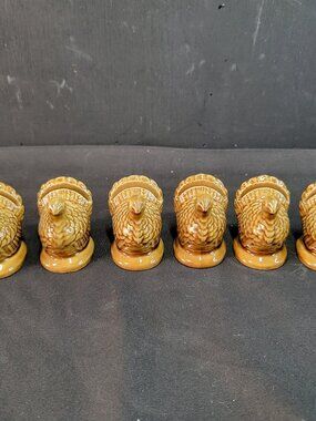 Set of 6 Pottery Barn Stoneware Ceramic Turkey Place Card/Photo Holder